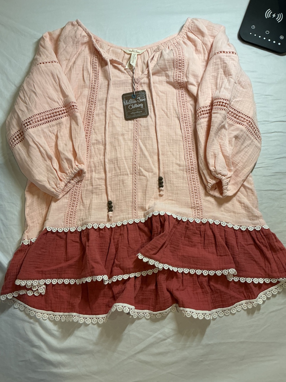 Matilda Jane Peach & Rust Lace-Trim Ruffle Peasant Blouse